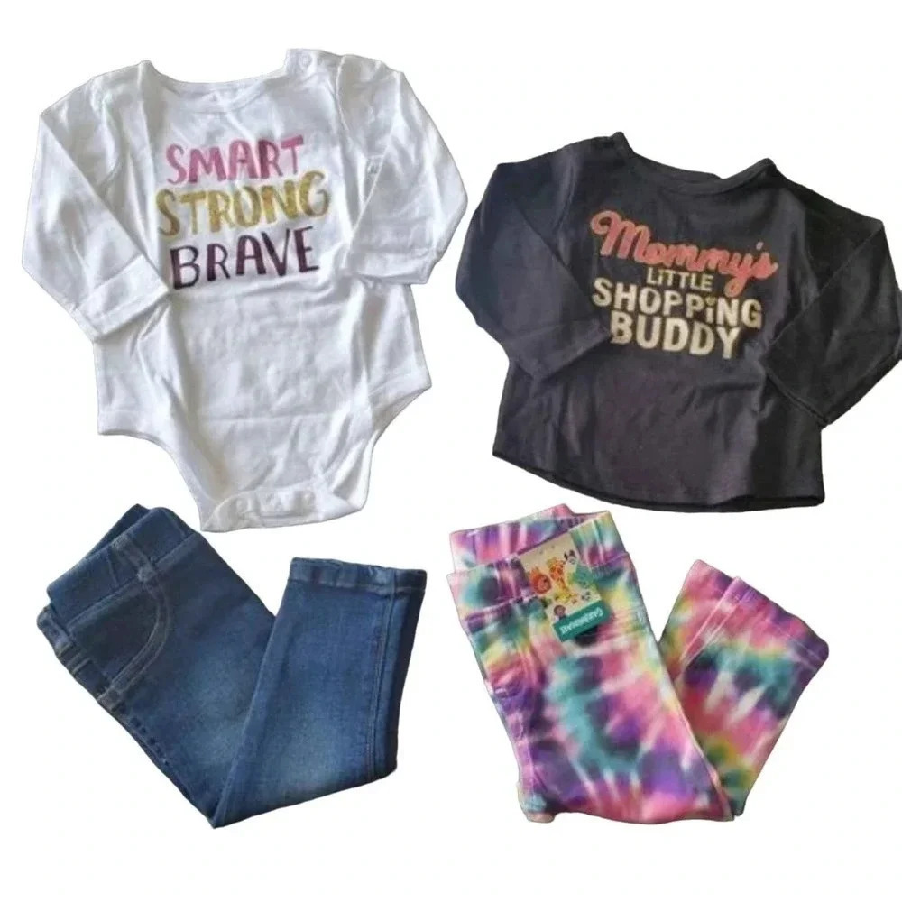 12m Girls 4piece Set 4, Baby Girls Matching Tops and Bottoms Outfits Sets